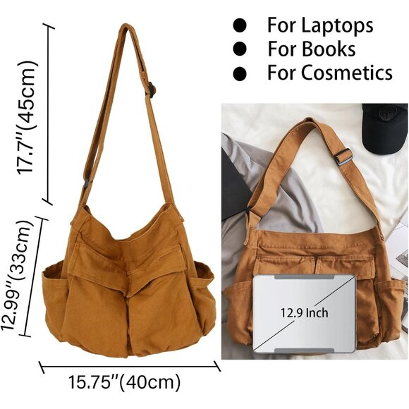 Elegant Red Canvas Messenger Bag - Large Crossbody Hobo Tote for All Occasions - Picture 6 of 6